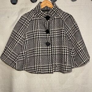 Women's Black and White Plaid Cape Top